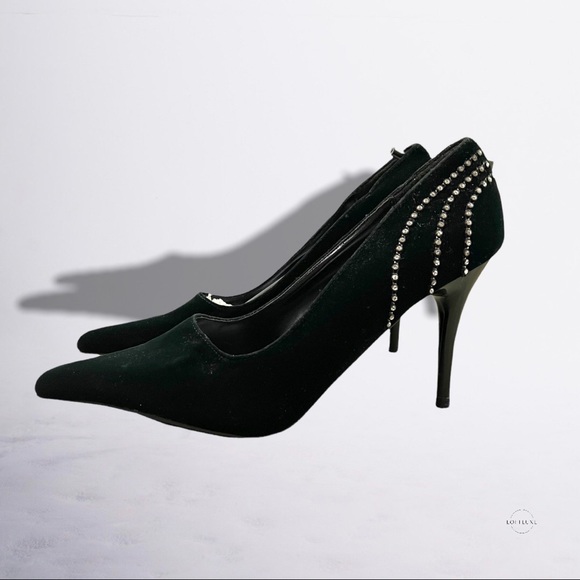 VINTAGE ANNA VELVET AND RHINESTONE HIGH HEELS SZ 6 nwt 1990s black stiletto - Picture 2 of 8